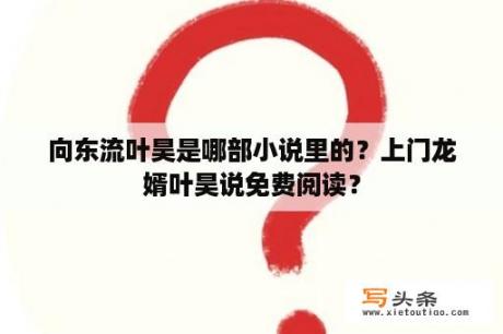 向东流叶昊是哪部小说里的？上门龙婿叶昊说免费阅读？