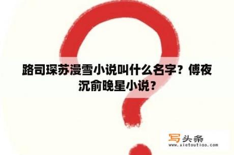 路司琛苏漫雪小说叫什么名字？傅夜沉俞晚星小说？