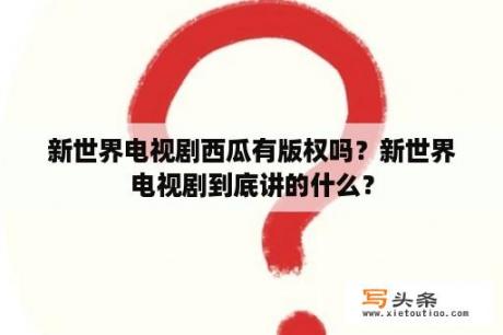 新世界电视剧西瓜有版权吗？新世界电视剧到底讲的什么？