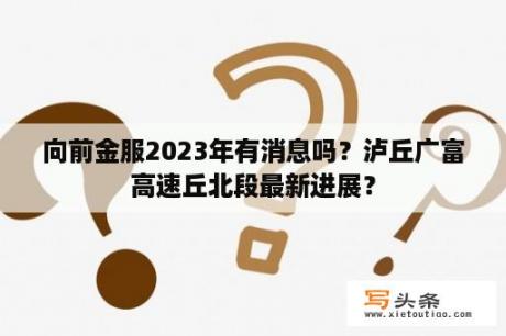 向前金服2023年有消息吗？泸丘广富高速丘北段最新进展？