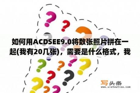 如何用ACDSEE9.0将数张照片拼在一起(我有20几张)，需要是什么格式，我的都是jpg？acd什么意思？