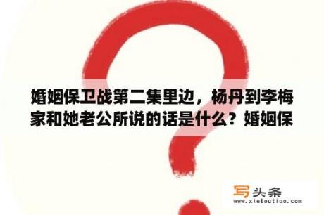 婚姻保卫战第二集里边，杨丹到李梅家和她老公所说的话是什么？婚姻保卫战是哪个电视台的节目？