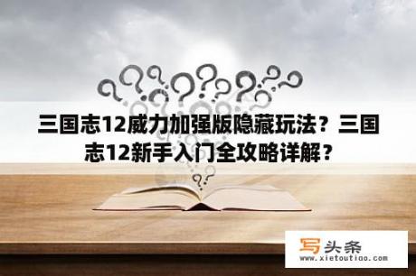 三国志12威力加强版隐藏玩法？三国志12新手入门全攻略详解？