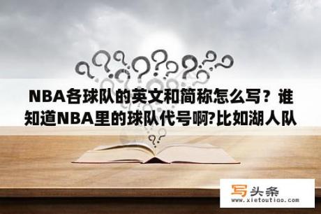 NBA各球队的英文和简称怎么写？谁知道NBA里的球队代号啊?比如湖人队是LAL？