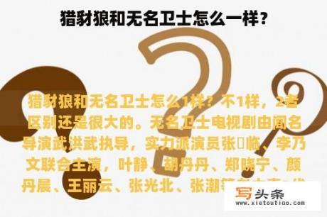 猎豺狼和无名卫士怎么一样？
