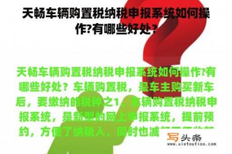 天畅车辆购置税纳税申报系统如何操作?有哪些好处？