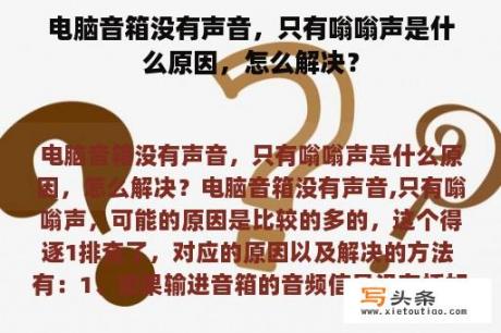 电脑音箱没有声音，只有嗡嗡声是什么原因，怎么解决？