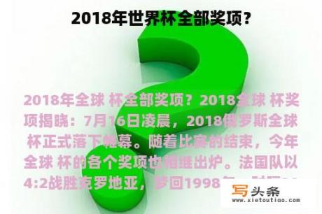 2018年世界杯全部奖项？