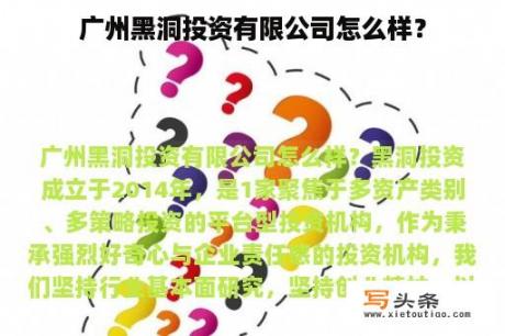 广州黑洞投资有限公司怎么样？