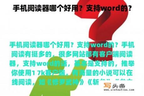 手机阅读器哪个好用？支持word的？