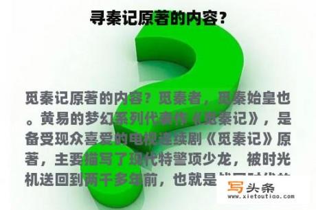 寻秦记原著的内容？