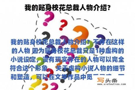 我的贴身校花总裁人物介绍？