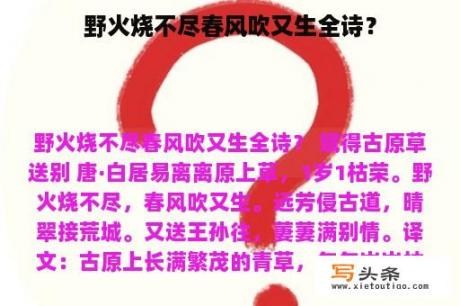 野火烧不尽春风吹又生全诗？