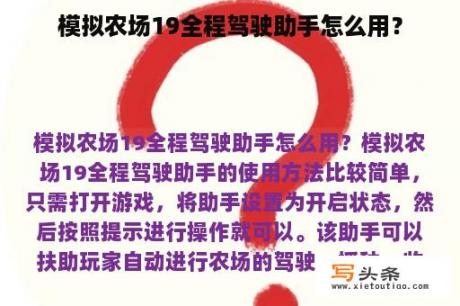 模拟农场19全程驾驶助手怎么用？