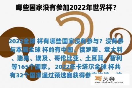 哪些国家没有参加2022年世界杯？