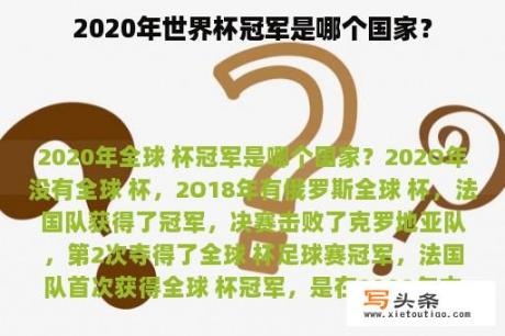 2020年世界杯冠军是哪个国家？