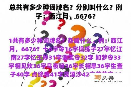 总共有多少种词牌名？分别叫什么？例子：西江月，6676？