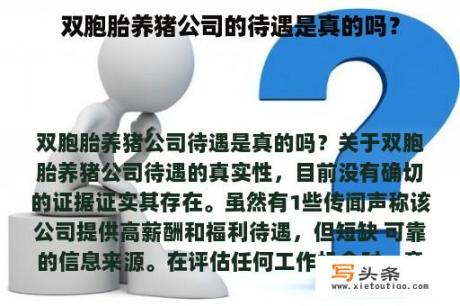 双胞胎养猪公司的待遇是真的吗？