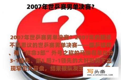 2007年世乒赛男单决赛？