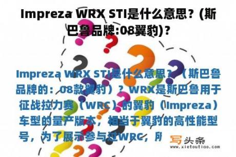 Impreza WRX STI是什么意思？(斯巴鲁品牌:08翼豹)？