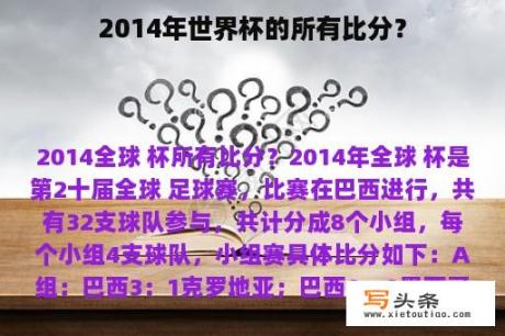 2014年世界杯的所有比分？