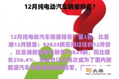 12月纯电动汽车销量排名？