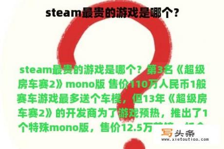 steam最贵的游戏是哪个？