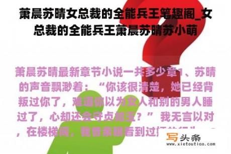 萧晨苏晴女总裁的全能兵王笔趣阁_女总裁的全能兵王萧晨苏晴苏小萌