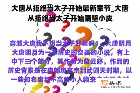 大唐从拒绝当太子开始最新章节_大唐从拒绝当太子开始隔壁小皮