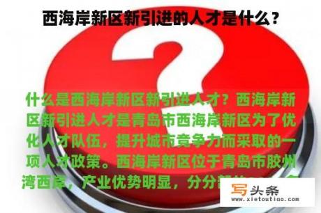 西海岸新区新引进的人才是什么？