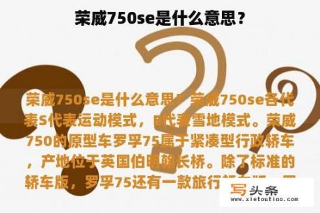 荣威750se是什么意思？