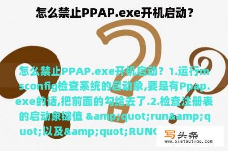 怎么禁止PPAP.exe开机启动？