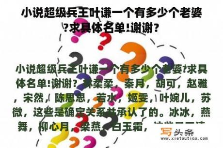 小说超级兵王叶谦一个有多少个老婆?求具体名单!谢谢？