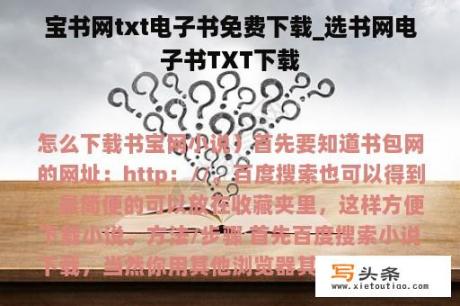 宝书网txt电子书免费下载_选书网电子书TXT下载