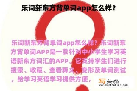 乐词新东方背单词app怎么样？