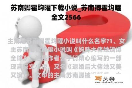 苏南卿霍均曜下载小说_苏南卿霍均曜全文2566