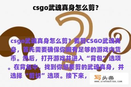 csgo武魂真身怎么剪？