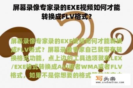 屏幕录像专家录的EXE视频如何才能转换成FLV格式？