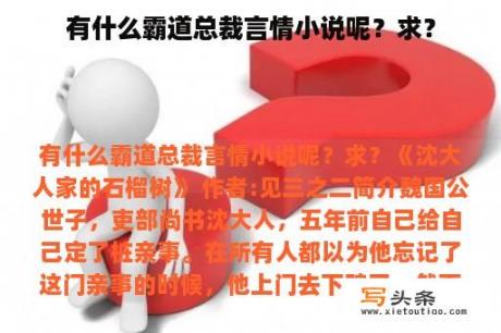 有什么霸道总裁言情小说呢？求？