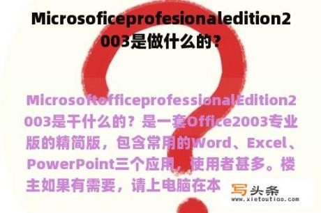 Microsoficeprofesionaledition2003是做什么的？