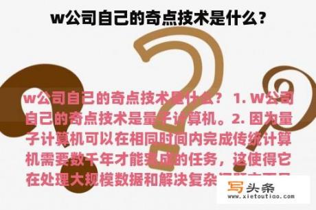 w公司自己的奇点技术是什么？