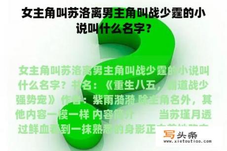 女主角叫苏洛离男主角叫战少霆的小说叫什么名字？