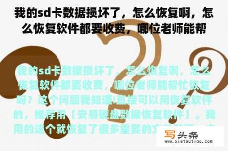 我的sd卡数据损坏了，怎么恢复啊，怎么恢复软件都要收费，哪位老师能帮忙恢复呀？