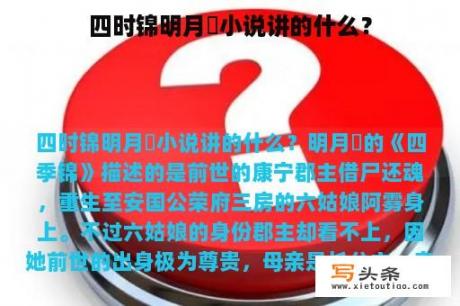 四时锦明月珰小说讲的什么？