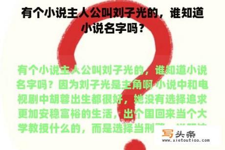 有个小说主人公叫刘子光的，谁知道小说名字吗？