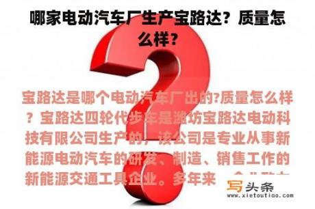 哪家电动汽车厂生产宝路达？质量怎么样？