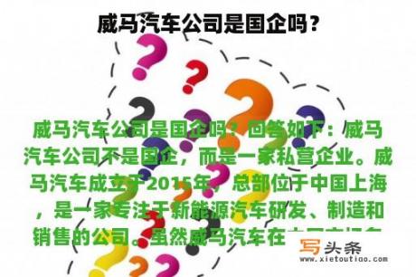 威马汽车公司是国企吗？