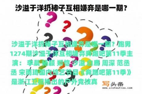 沙溢于洋扔棒子互相嫌弃是哪一期？