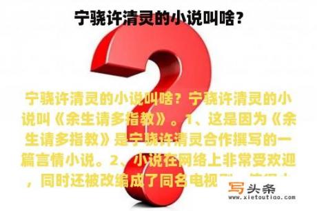 宁骁许清灵的小说叫啥？