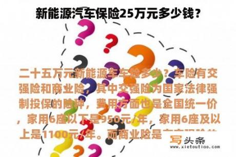 新能源汽车保险25万元多少钱？